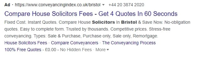Example of a Google ad targeting a location