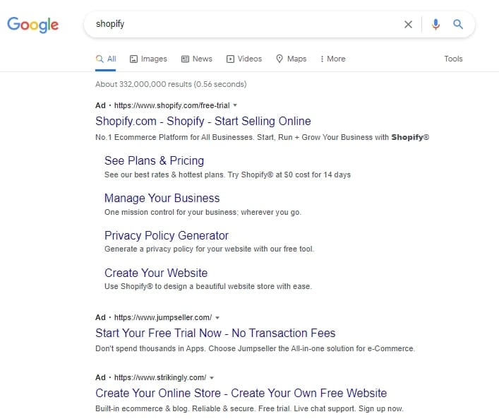 shopify bids on its own branded search terms with google adwords