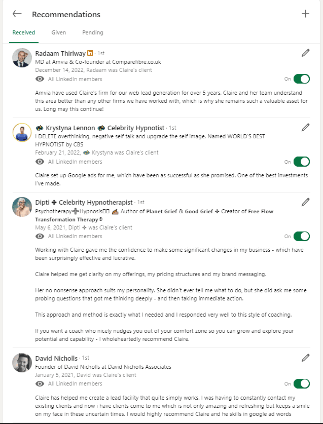 LinkedIn recommendations