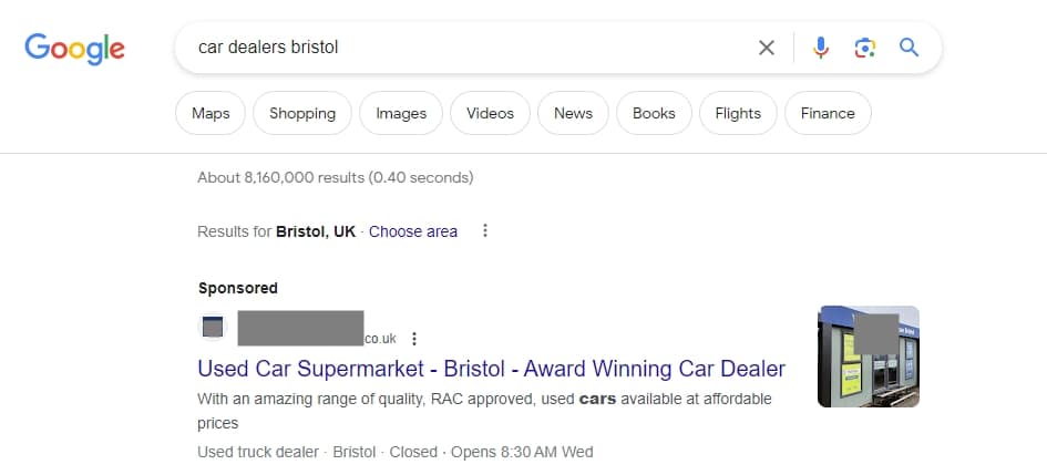 google ads for car dealerships example