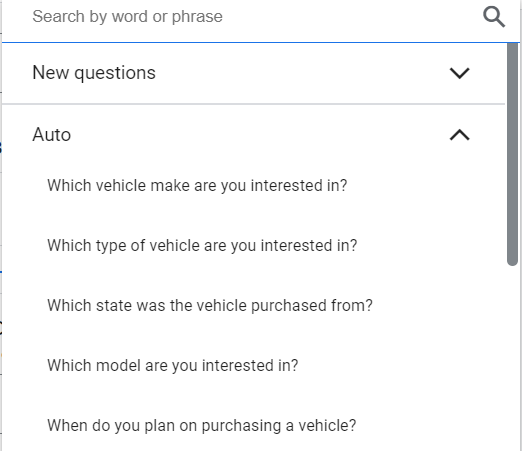 questions for the auto industry's lead form google ads asset