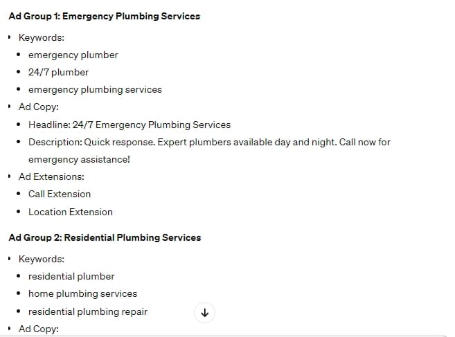 chatgpt helping create ad groups in google ads
