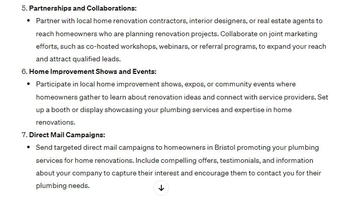 ChatGPT for digital marketing and audience targeting example