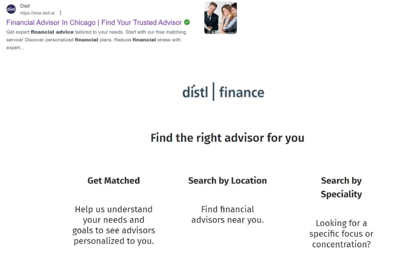 b2b google ads example and landing page