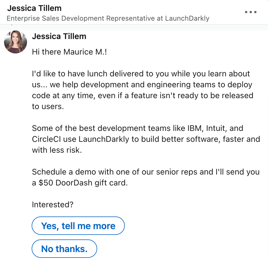 An example of LinkedIn conversation ads