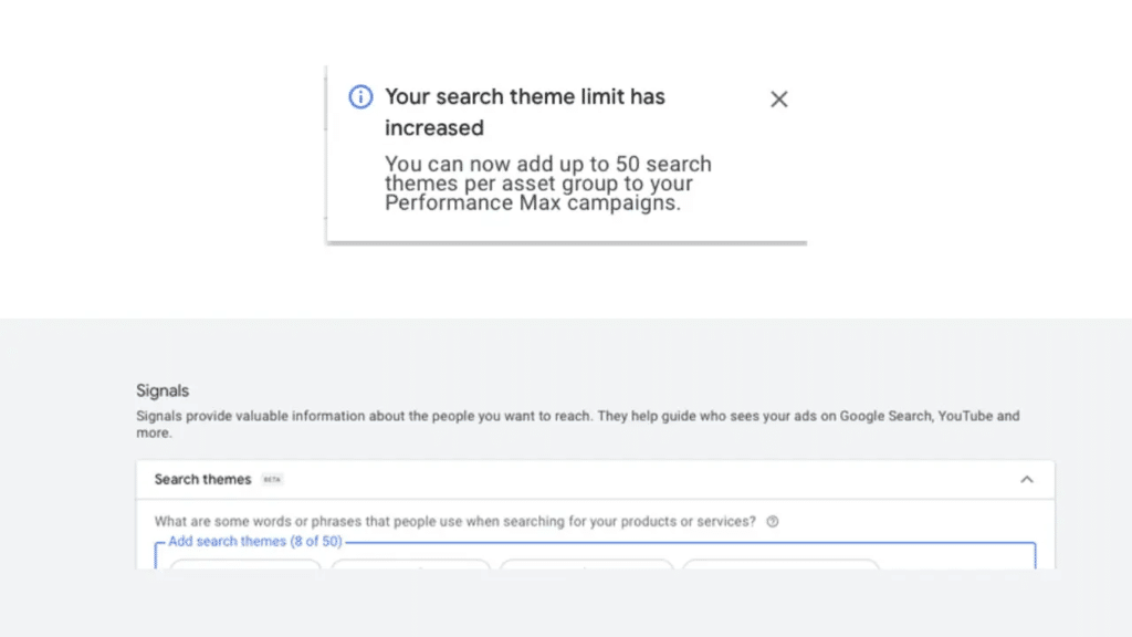Performance Max increased search theme limit