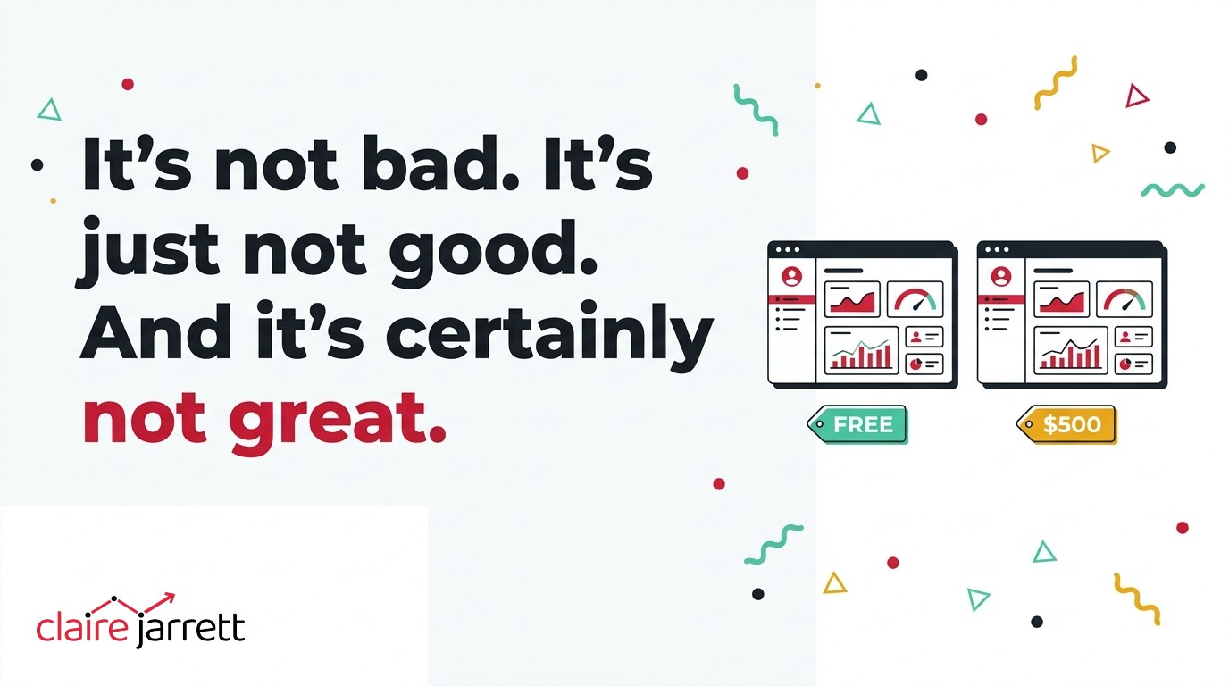 The cheap provider and the free AI build the same account: one campaign, no negatives, mismatched pages. Claire Jarrett on Google Ads
