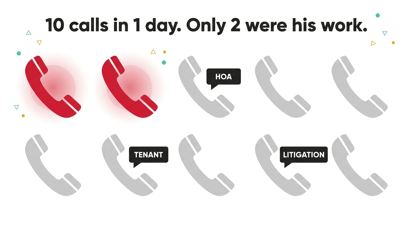 The attorney's day in 1 picture: 10 calls, 8 of them HOA, tenant and litigation callers he doesn't serve, only 2 for his actual work